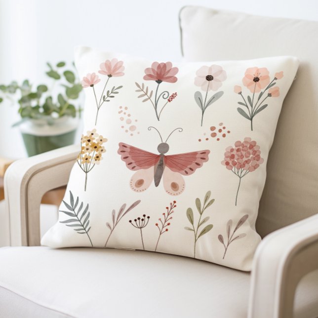 Coussin Butterfly Floral Garden Boho Chic Nature Inspiré (Créateur téléchargé)