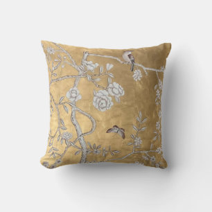 Coussin Butterfly & Sparrow Golden Oriental Garden Scène