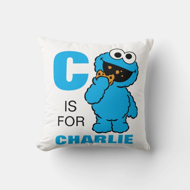 Coussin C est pour Cookie Monster | Ajoutez votre nom (Recto)
