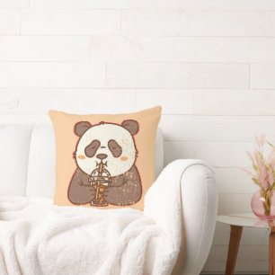 Coussin Ça arrive en buvant – Funny Panda Boba Style Rétro