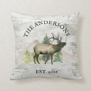 Coussin Cabane Rustique Élan Blanc Bois Personnalisé Monta