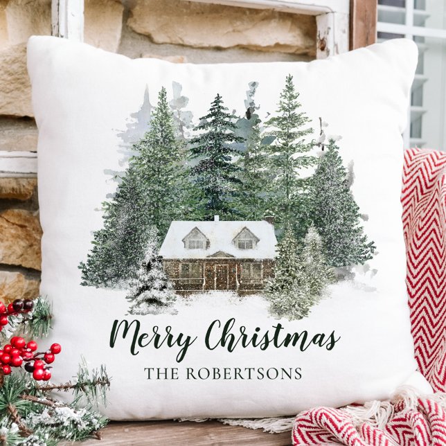 Coussin Cabine de bois de Noël rustique (Créateur téléchargé)