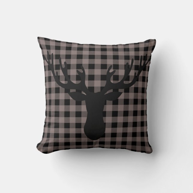 Coussin Cabine Russe Buffalo Plaid Motif Deer Silhouette (Recto)
