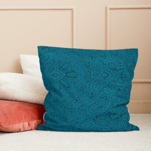 Coussin cachemire turquoise et bleu foncé