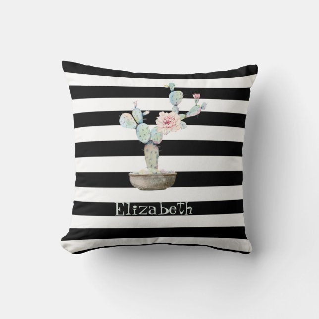 Coussin Cactus, Blancs Noirs Succulents (Recto)