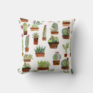 Coussin Cactus Charme : Aquarelle Texture Succulente.