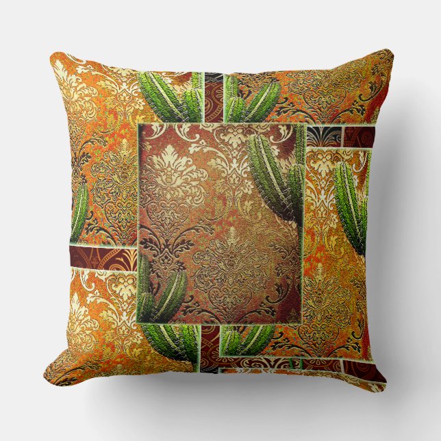 Coussin Cactus chinois vintage & Motif géométrique (Recto)