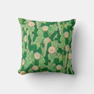 Coussin Cactus en fleurs, succulents, fleurs blanches, ver