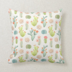 Coussin Cactus en pastel mou et motif succulent