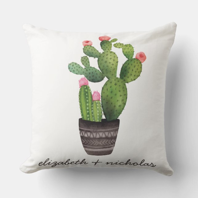 Coussin Cactus floral rose (Recto)
