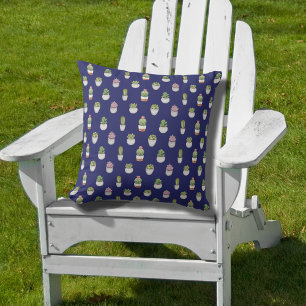 Coussin Cactus Life, Arrière - plan bleu profond