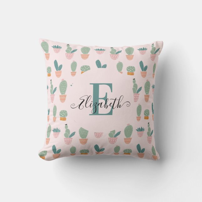 Coussin Cactus Mignon Cactées Succulente Monogramme de Feu (Recto)