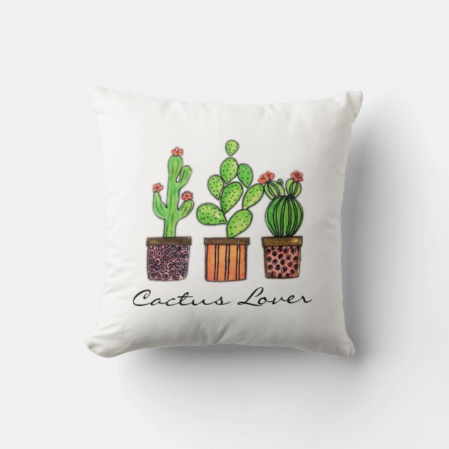 Coussin Cactus mignon d'aquarelle dans des pots (Recto)