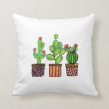 Cactus mignon d'aquarelle dans des pots