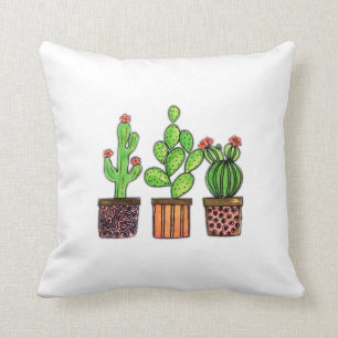 Coussin Cactus mignon d'aquarelle dans des pots