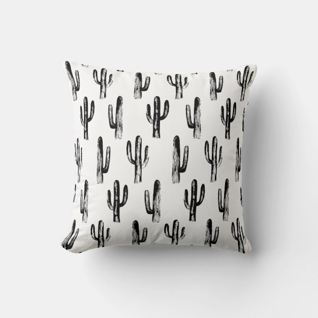 Coussin Cactus noir et blanc. Cactus abstraits modernes (Recto)