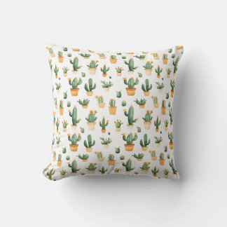 Coussin Cactus pointillés sur blanc