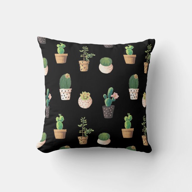 Coussin Cactus Succulents à Dessrt Vert dans les pots (Recto)