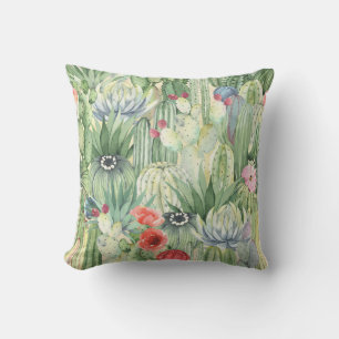 Coussin Cactus, succulents : aquarelle florale imprimé.