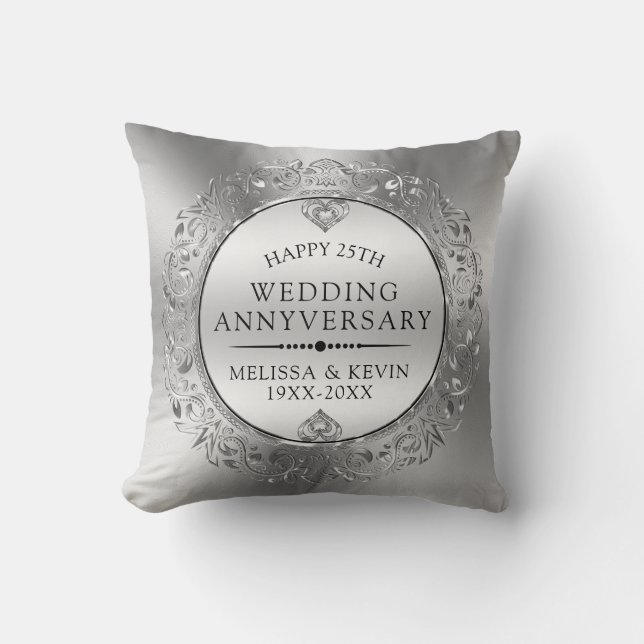 Coussin Cadeau 25e anniversaire de mariage Cadre argenté f (Recto)