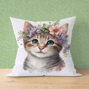 Coussin Cadeau Amoureux des chats - Chat d'aquarelle avec