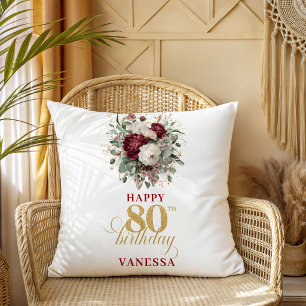 Coussin Cadeau commémoratif de 80e anniversaire Burgundy B