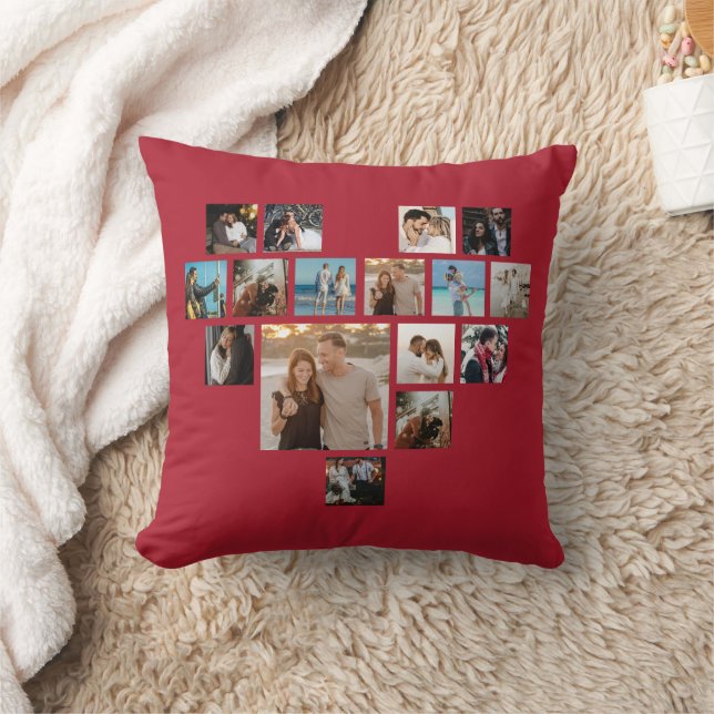 Coussin Cadeau Couples Saint Valentin Coeur Photo Collage (Couverture)