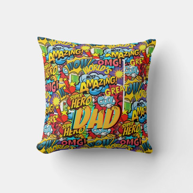 Coussin Cadeau DAD de marque personnalisée - Comic Superhe (Recto)