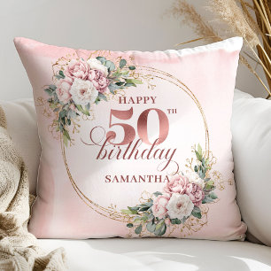 Coussin Cadeau de 50e anniversaire Rose Gold Pastel Pâle e