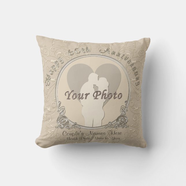 Coussin Cadeau de 60ièm anniversaire heureux PHOTO, NOMS, (Recto)