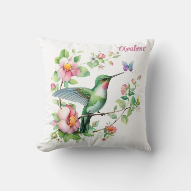 Coussin Cadeau de Baby shower de colibri et papillon (Recto)