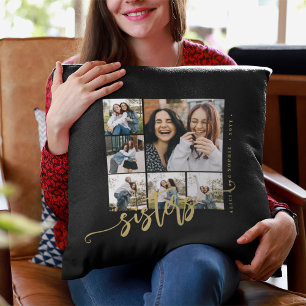 Coussin Cadeau de collage de photos de script pour sœurs
