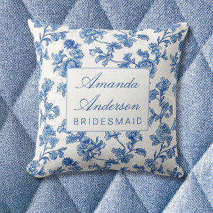 Coussin Cadeau de demoiselle d'honneur en chinoiserie bleu