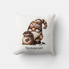 Coussin Cadeau de Gnome de Café Mignon Monogramme Brun Bla