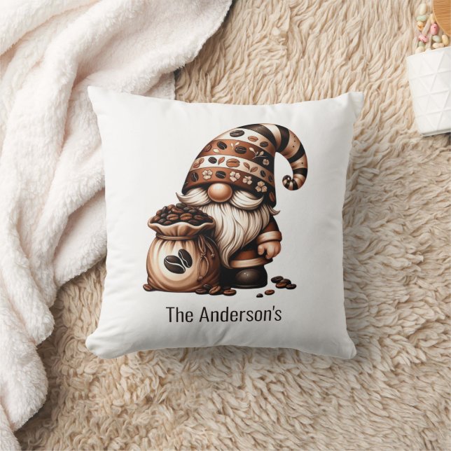 Coussin Cadeau de gnome de café mignon monogramme marron b (Couverture)