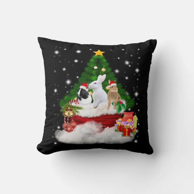 Coussin Cadeau de lapin| Joyeux lapins de Noël (Recto)