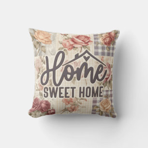 Coussin Cadeau de l'immobilier Rose Gingham Home Sweet Hom