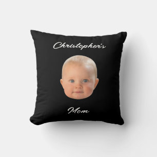 Coussin Cadeau de maman photo bébé visage écriture minimal