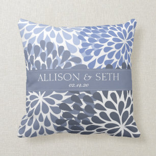 Coussin Cadeau de mariage Chrysanthème (Bleu Stonewash)