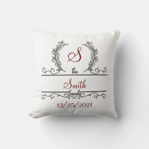 Coussin Cadeau de mariage de nom de famille monogrammé pou