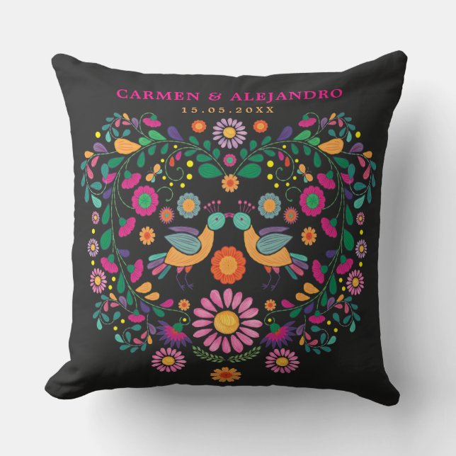 Coussin Cadeau de mariage mexicain de motif de fleur de (Recto)