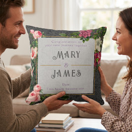 Coussin Cadeau de mariage personnalisé avec texte floral A