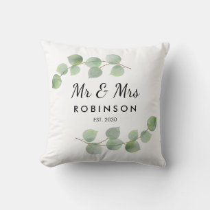 Coussin Cadeau de mariage rustique moderne Eucalyptus Mr e