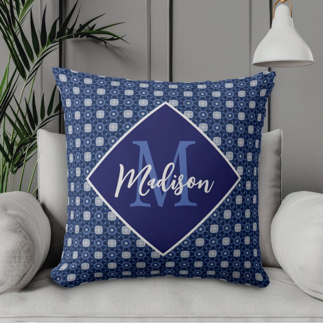Coussin Cadeau de monogramme initial élégant bleu gris (Créateur téléchargé)