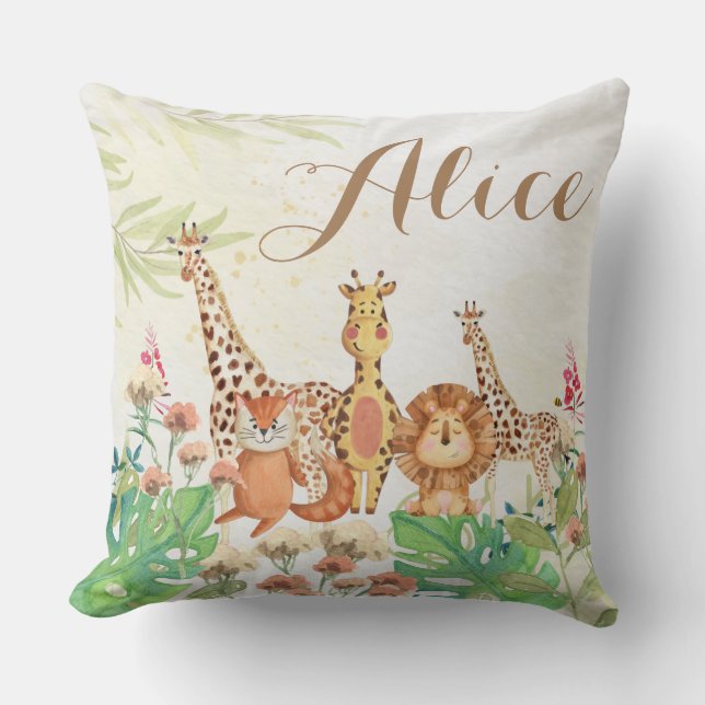 Coussin Cadeau de naissance personnalisé avec aquarelle po (Recto)