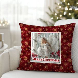 Coussin Cadeau de Noël Ange Vintage Douce Rouge Or