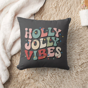 Coussin Cadeau de Noël Holly Jolly Famille Vacances Xmas