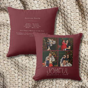 Coussin Cadeau de nom moderne pour 4 photos de famille joy