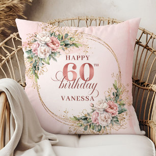 Coussin Cadeau floral bohème rose clair précieux 60e anniv