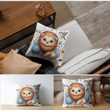 Cadeau Lion mignon et Fleurs Bleues